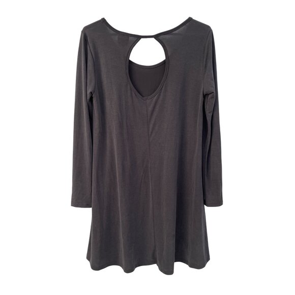 Daytrip Cutout Back Long Sleeve Mini Dress Womens S Crewneck Gray Minimalist NEW - Picture 2 of 9